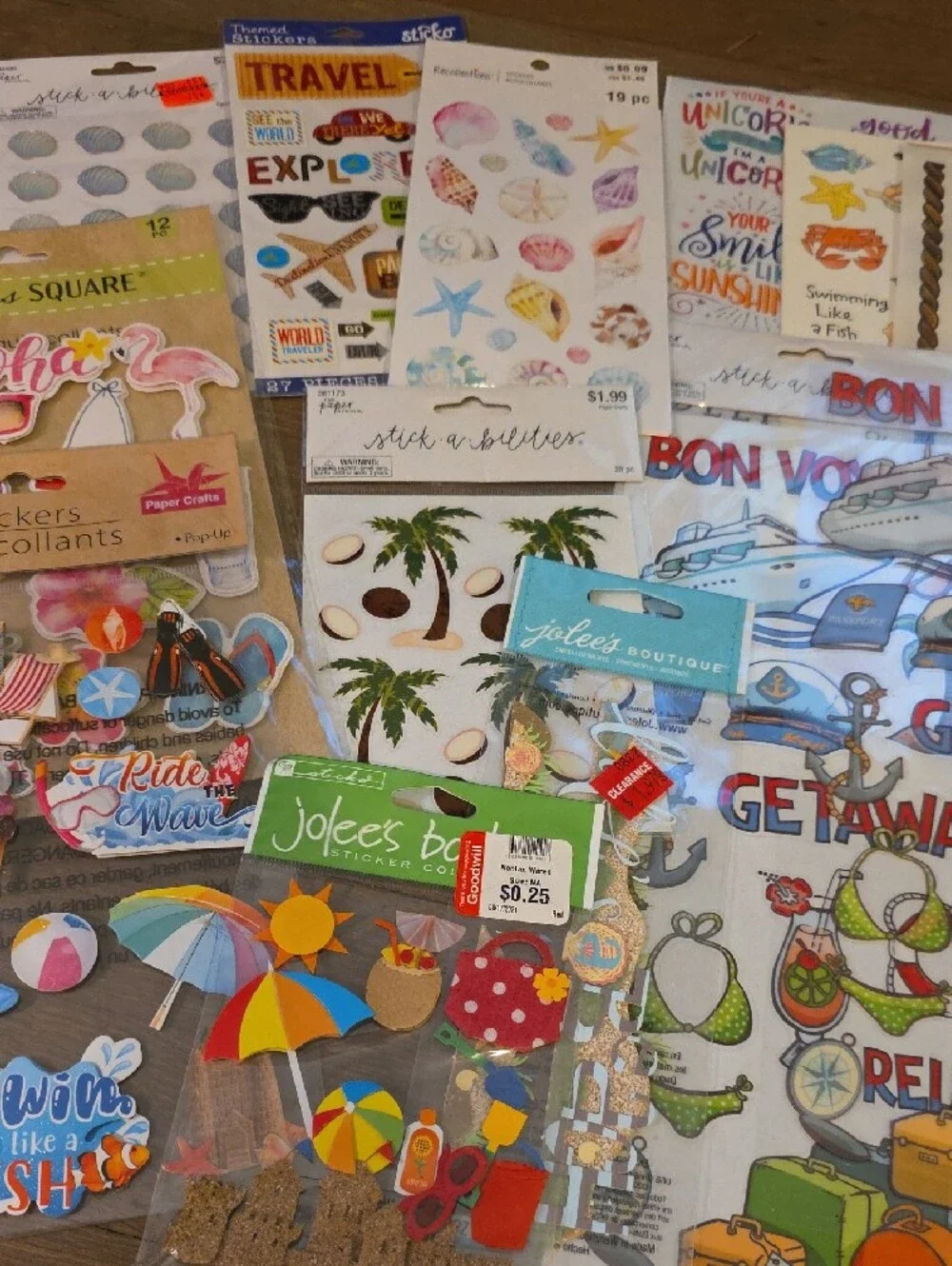 Assorted Summer/ Beach/ Vacation Stickers - 23 Packs. Scrapbooking/ Craft NEW